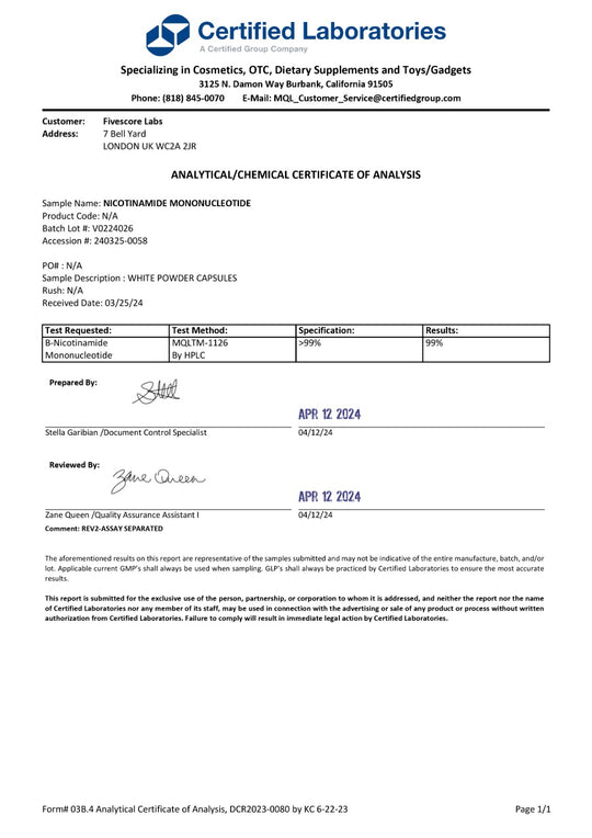 Ultra High Purity β-NMN (Nicotinamide Mononucleotide)