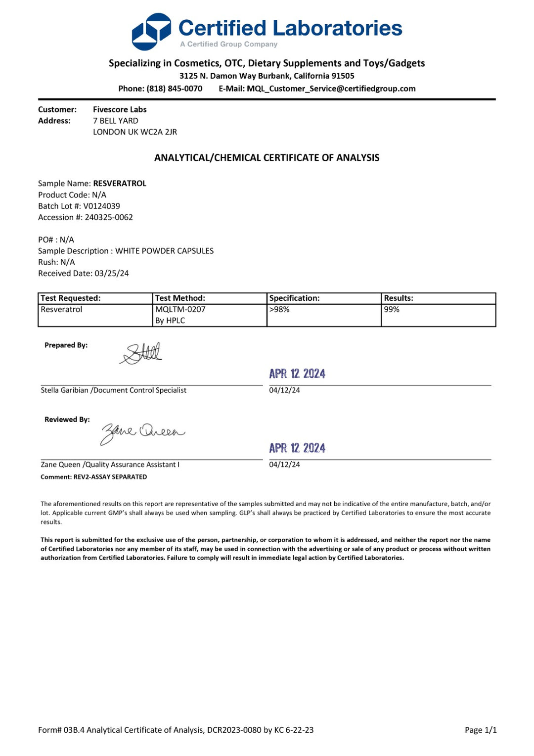 Ultra High Purity Resveratrol (Trans-Resveratrol)