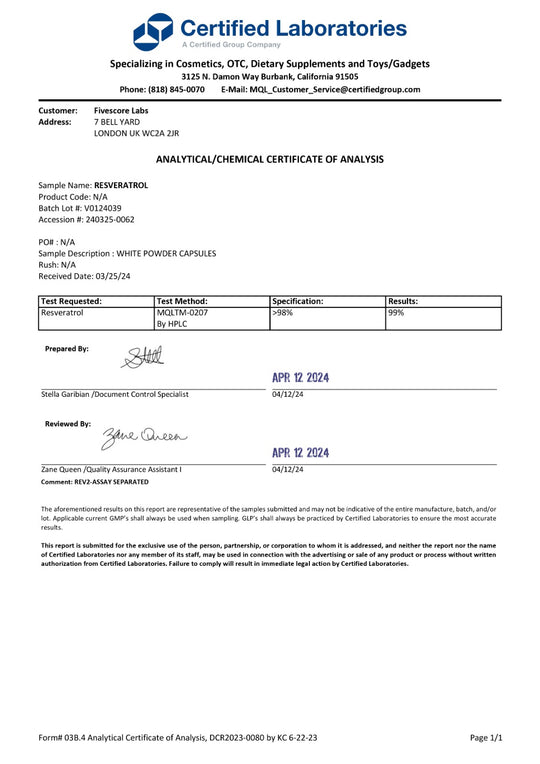 Ultra High Purity Resveratrol (Trans-Resveratrol)