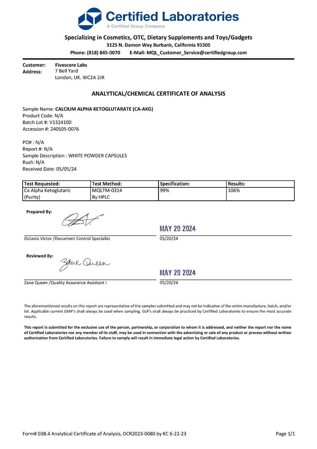 Ultra High Purity Ca-AKG (Calcium alpha-ketoglutarate)