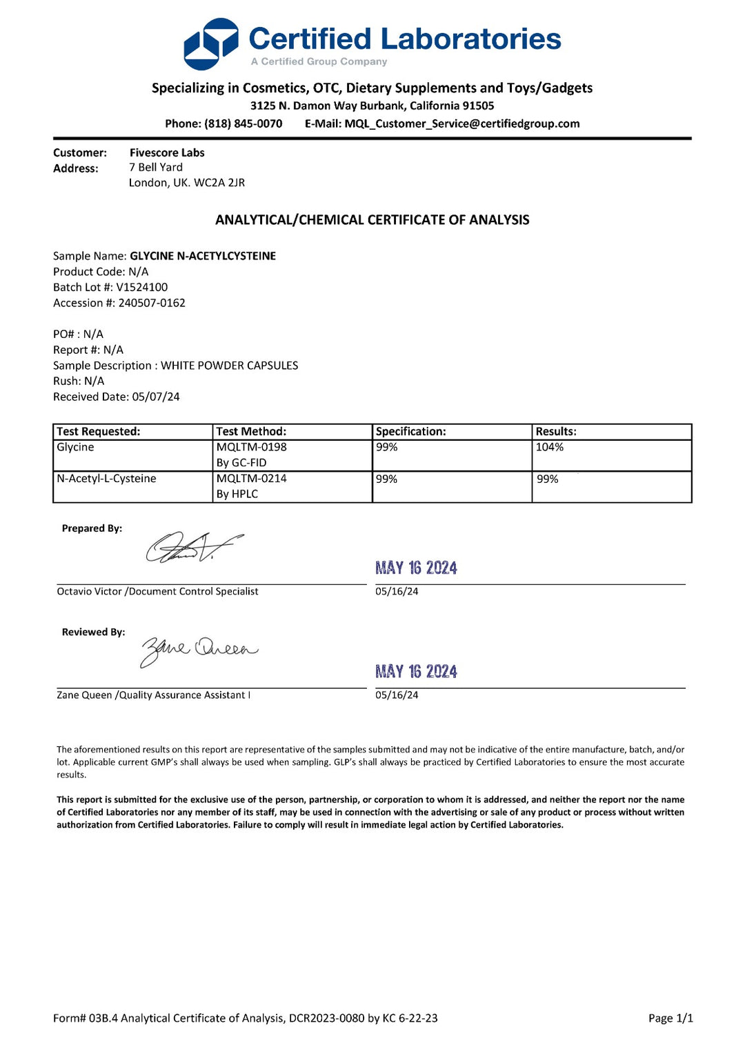 Ultra High Purity GlyNAC (Glycine & N-acetyl cysteine)