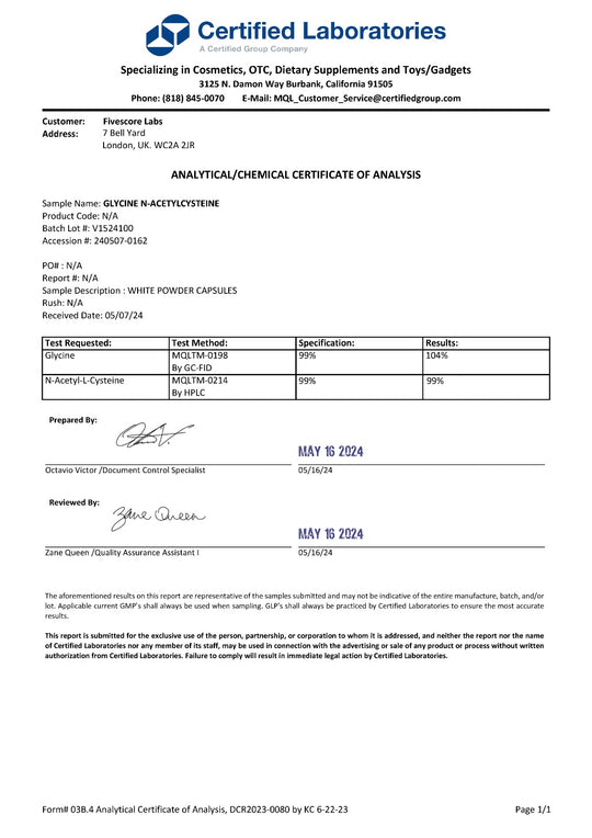 Ultra High Purity GlyNAC (Glycine & N-acetyl cysteine)